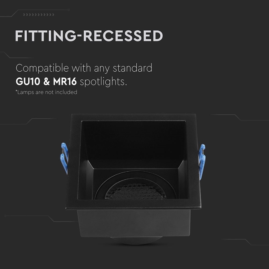 Indbygningsspot GU10 9x9 cm sort