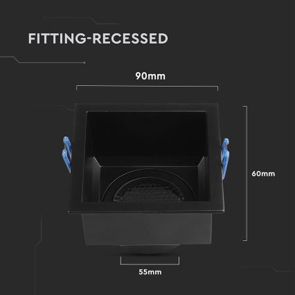 Indbygningsspot GU10 9x9 cm sort