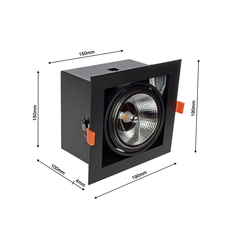 Indbygningsspot PLAZA AR111 1xGU10/12W/230V sort