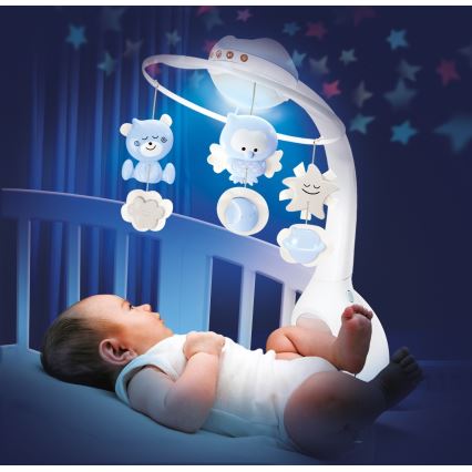 Infantino - Musikuro over seng med 3-i-1 melodi, 3xAAA, blå