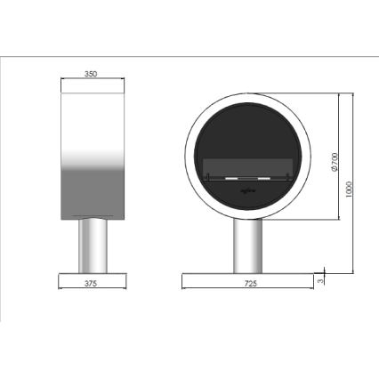 InFire - Biopejs diam. 70 cm 3kW sort