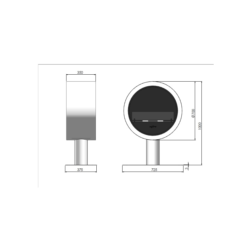 InFire - Biopejs diam. 70 cm 3kW sort