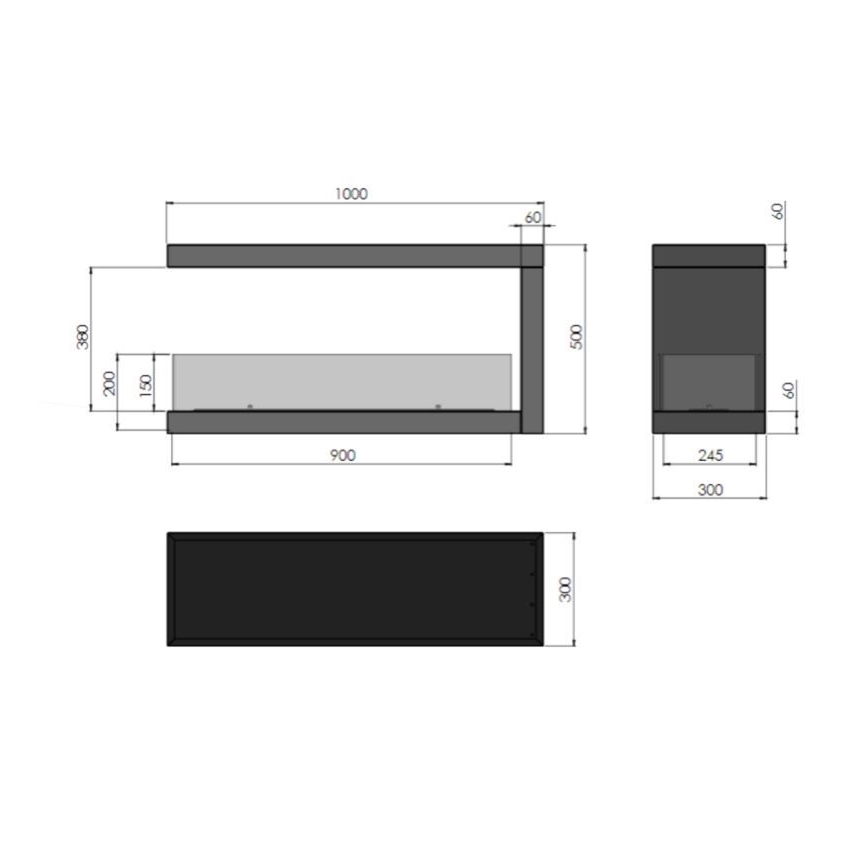 InFire - Biopejs til hjørne 100x50 cm 3kW bifacial