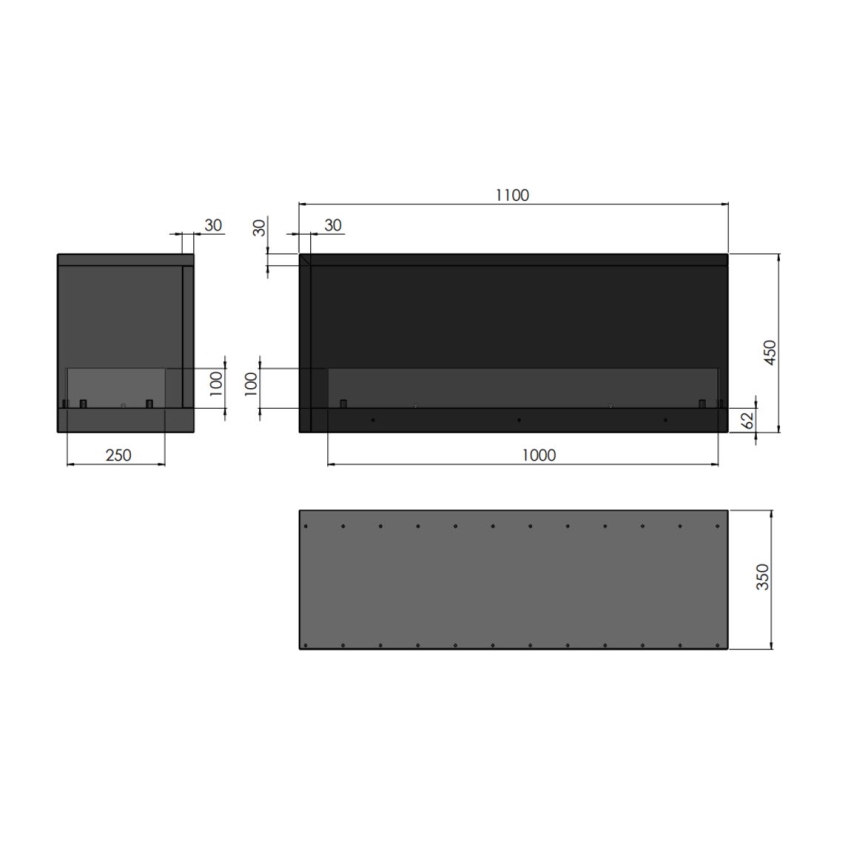 InFire - Biopejs til hjørne 110x45 cm 3kW sort