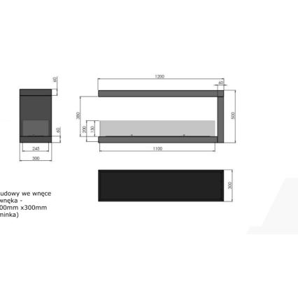 InFire - Biopejs til hjørne 120x50 cm 3kW bifacial