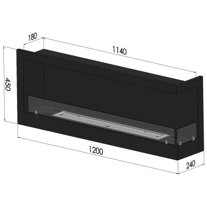 InFire - Hjørne Biopejs 45x120 cm 3kW sort