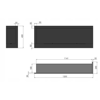 InFire - Hjørne Biopejs 45x120 cm 3kW sort