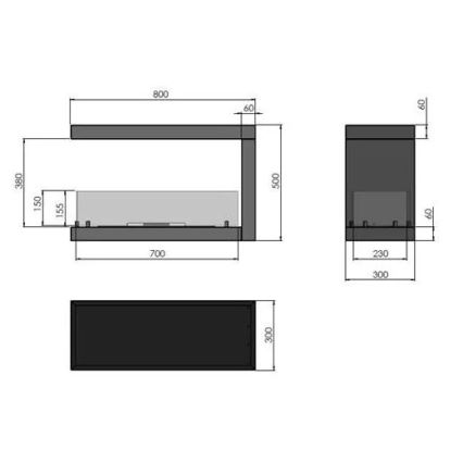 InFire - Biopejs til hjørne 80x50 cm 3kW bifacial