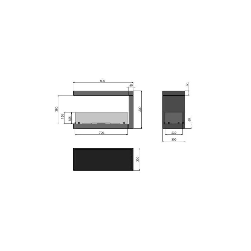 InFire - Biopejs til hjørne 80x50 cm 3kW bifacial
