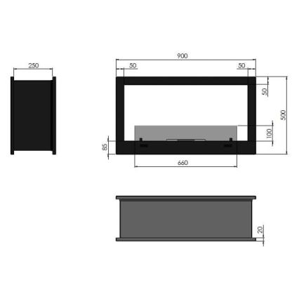 InFire - Indbygget BIO-pejs 90x50 cm 3kW bifacial