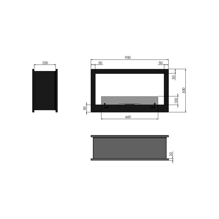 InFire - Indbygget BIO-pejs 90x50 cm 3kW bifacial
