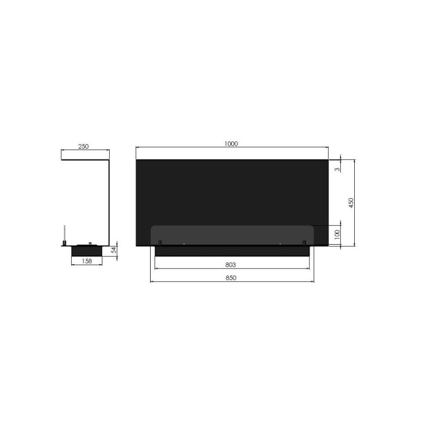 InFire - Indbygget biopejs 100x45 cm 3kW sort