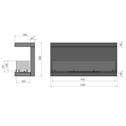 InFire - Indbygget biopejs 100x50 cm 3kW sort