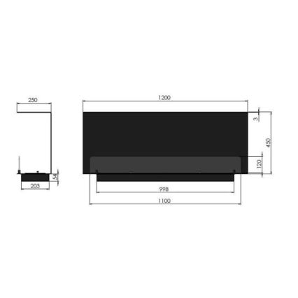 InFire - Indbygget biopejs 120x45 cm 3kW sort