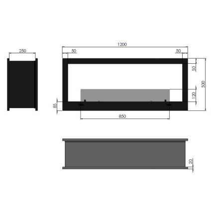 InFire - Indbygget biopejs 120x50 cm 3kW bifacial