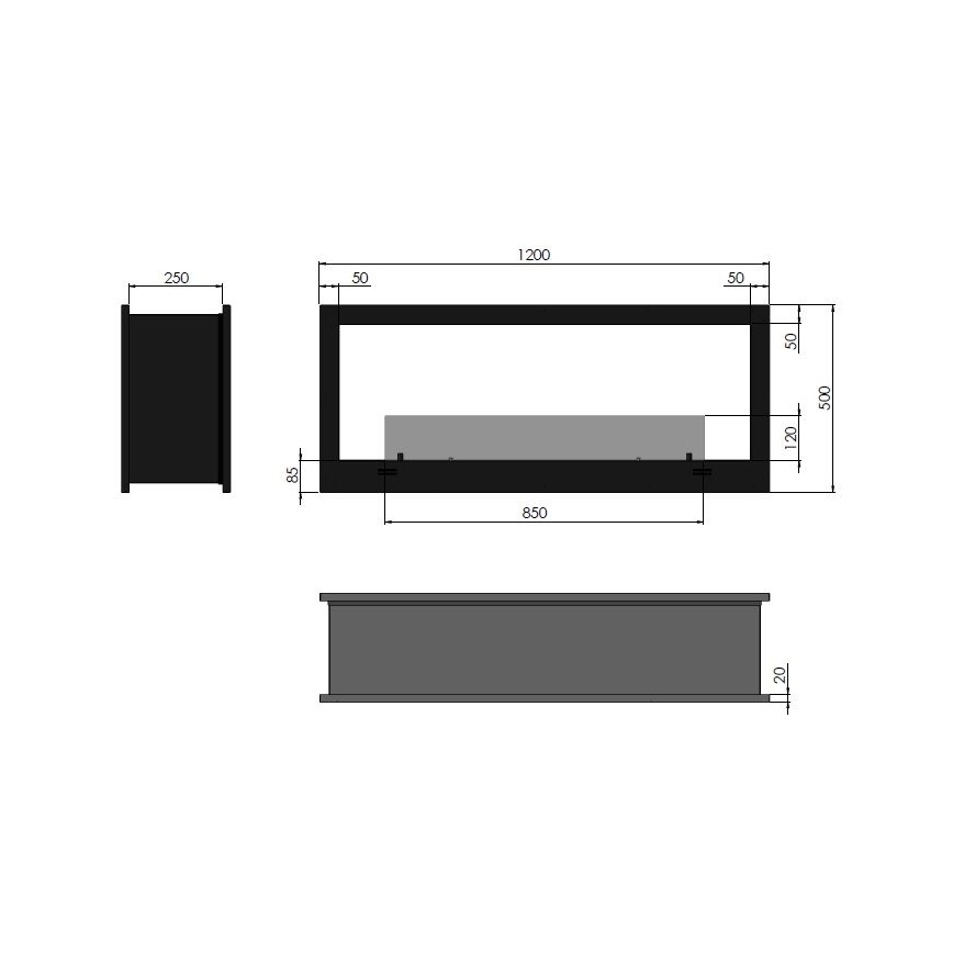 InFire - Indbygget biopejs 120x50 cm 3kW bifacial