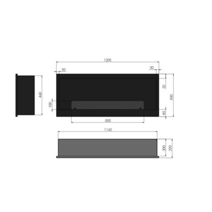 InFire - Indbygget biopejs 120x50 cm 3kW sort