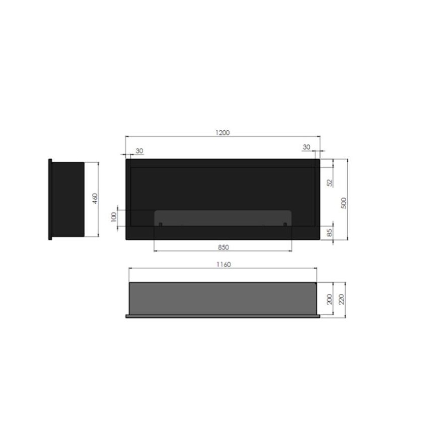 InFire - Indbygget biopejs 120x50 cm 3kW sort