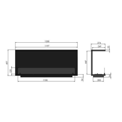 InFire - Indbygget biopejs 120x50 cm 3kW sort