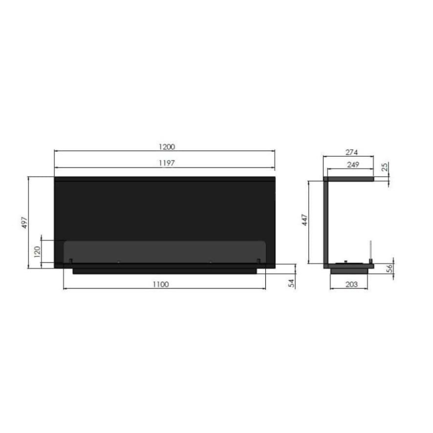 InFire - Indbygget biopejs 120x50 cm 3kW sort
