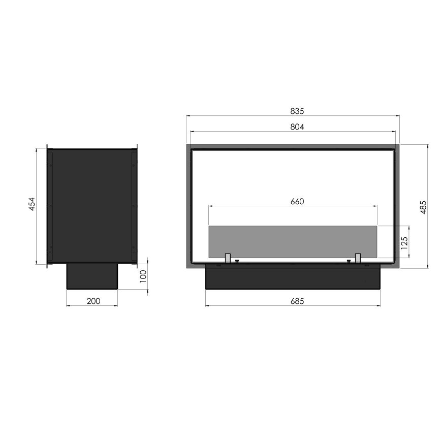 InFire - Indbygget biopejs 48,5x83,5 cm 3,5kW sort