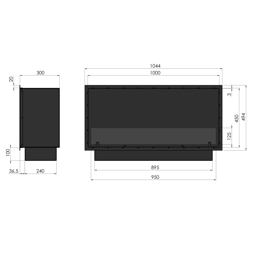 InFire - Indbygget biopejs 49,4x104,4 cm 6kW sort