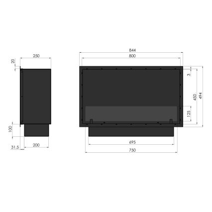 InFire - Indbygget biopejs 49,4x84,4 cm 3,5kW sort