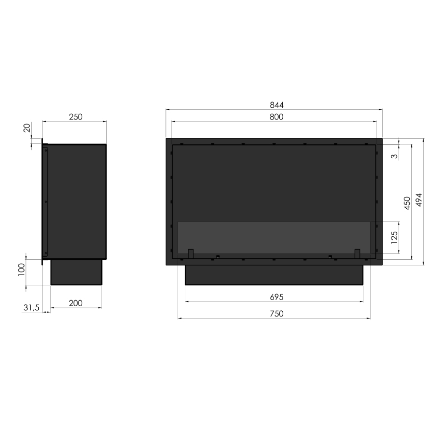 InFire - Indbygget biopejs 49,4x84,4 cm 3,5kW sort