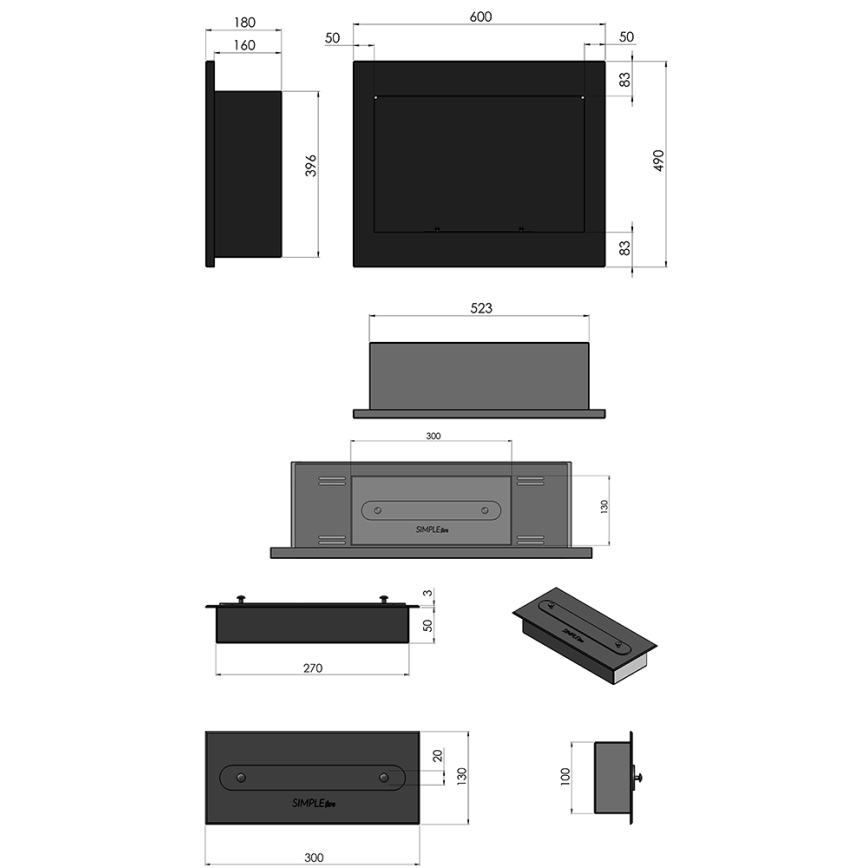 InFire - Indbygget biopejs 49x60 cm 3kW sort