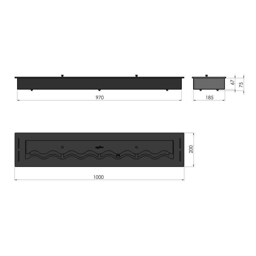 InFire - Indbygget biopejs 7,5x100 cm 6kW sort