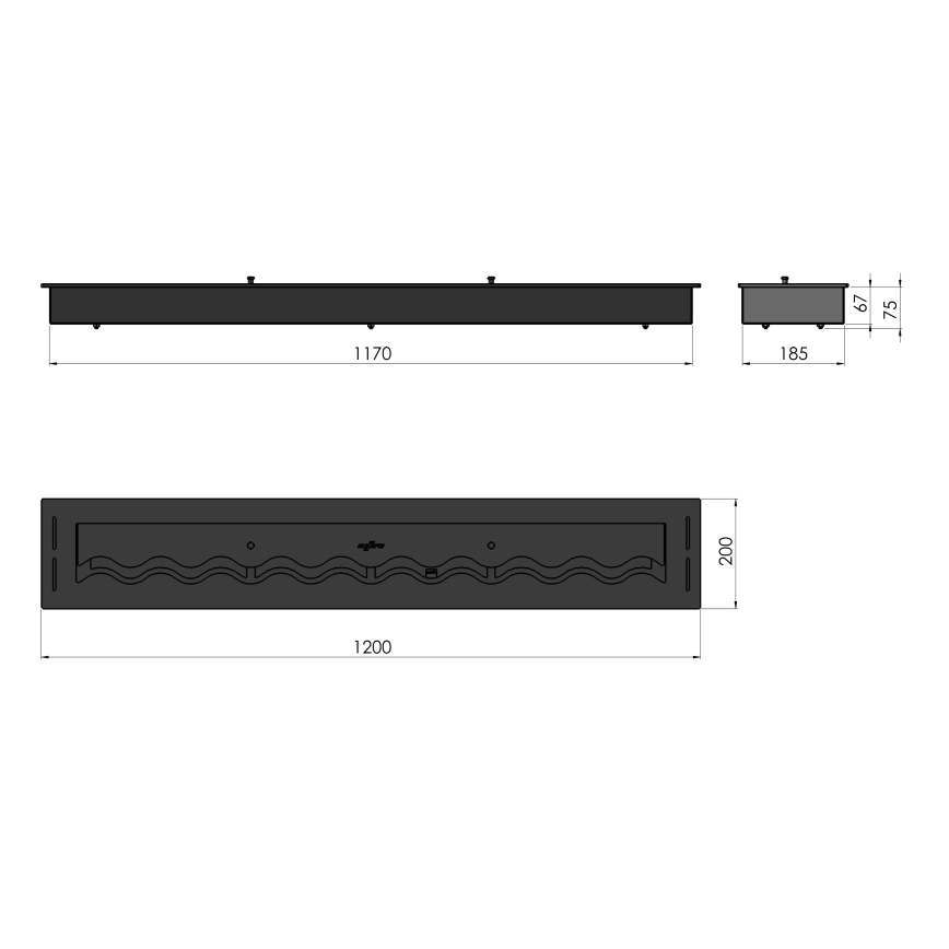 InFire - Indbygget biopejs 7,5x120 cm 7kW sort
