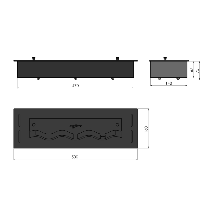 InFire - Indbygget biopejs 7,5x50 cm 3,5kW sort