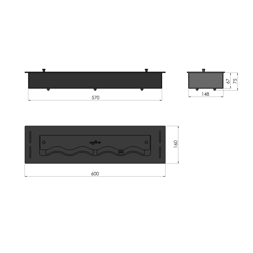 InFire - Indbygget biopejs 7,5x60 cm 3,5kW sort