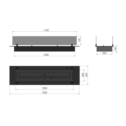 InFire - Indbygget Biopejs 8,5x120 cm 6kW sort