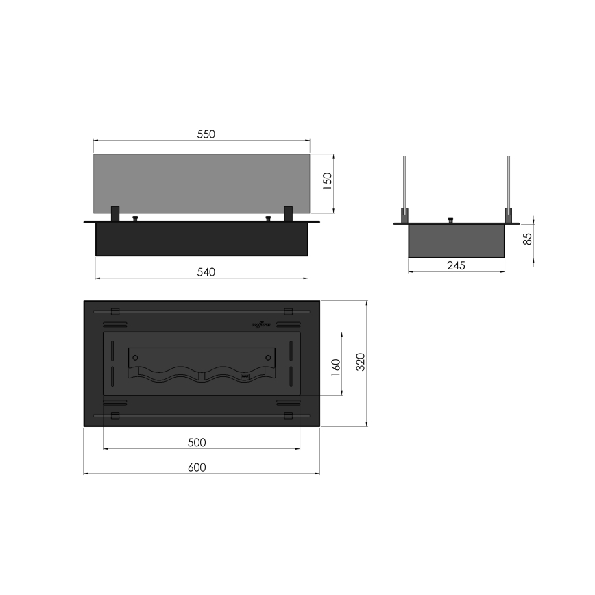 InFire - Indbygget biopejs 8,5x60 cm 3,5kW sort