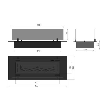 InFire - Indbygget Biopejs 8,5x80 cm 3,5kW sort