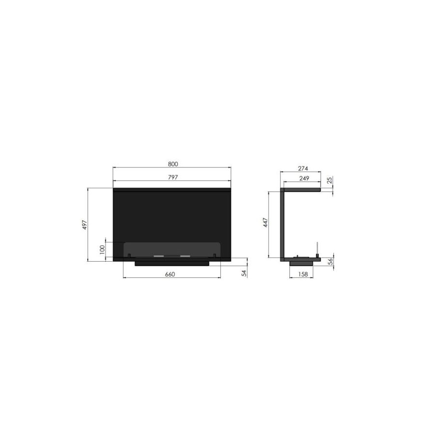 InFire - Indbygget biopejs 80x45 cm 3kW sort