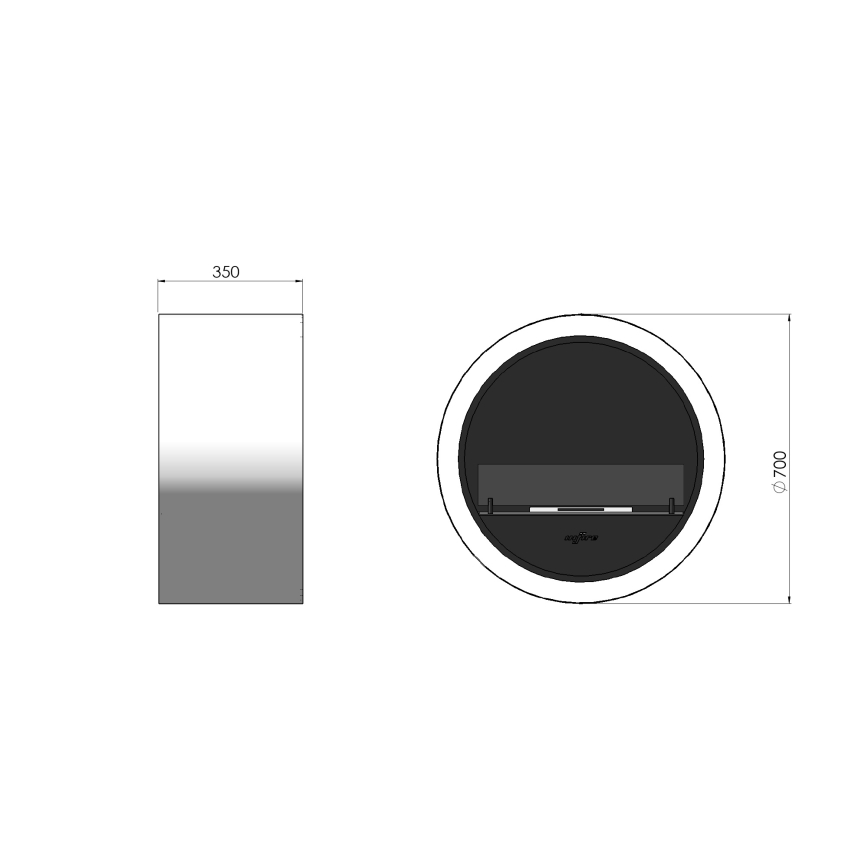 InFire - Væghængt biopejs diam. 70 cm 3kW hvid
