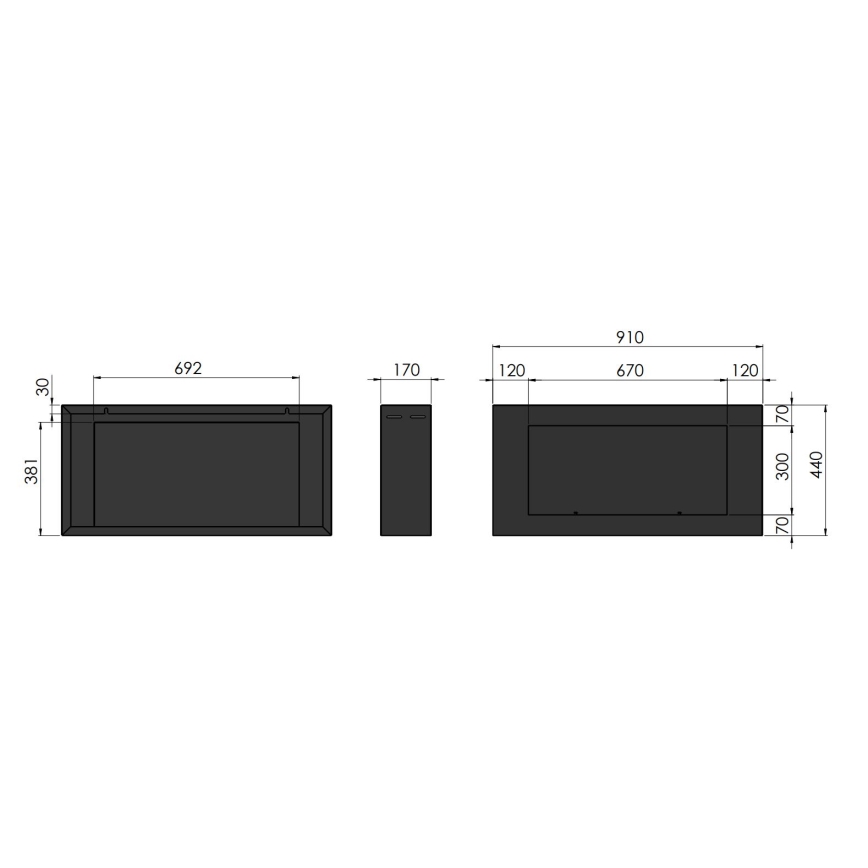 InFire - Vægmonteret BIO pejs 44x91 cm 3 kW sort