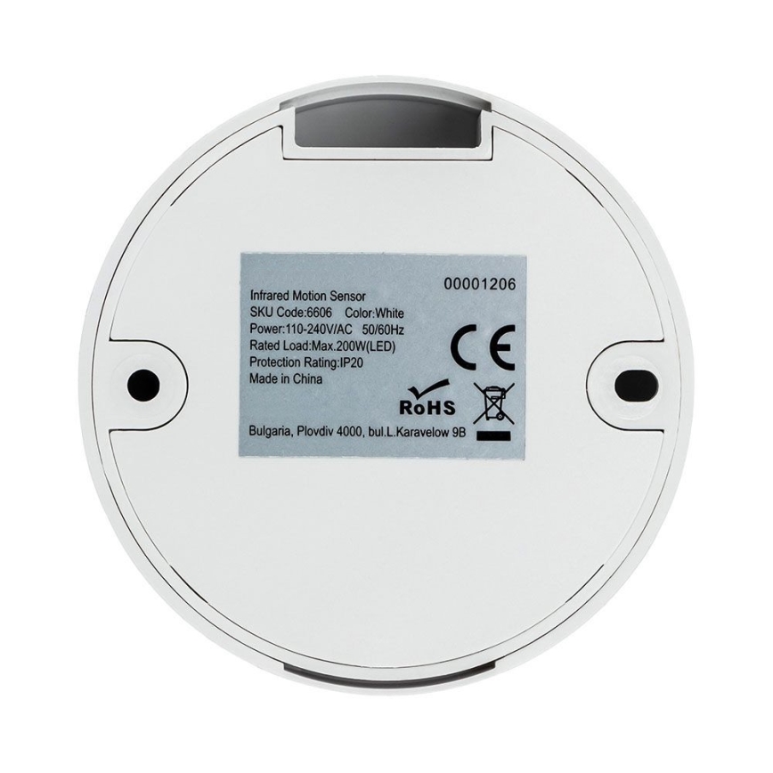 Infrarød bevægelsessensor 360° 200W/230V hvid