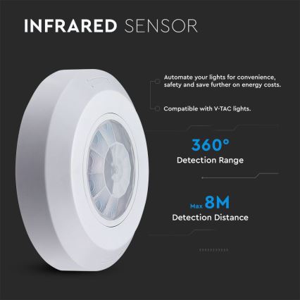 Infrarød bevægelsessensor 360° 200W/230V hvid