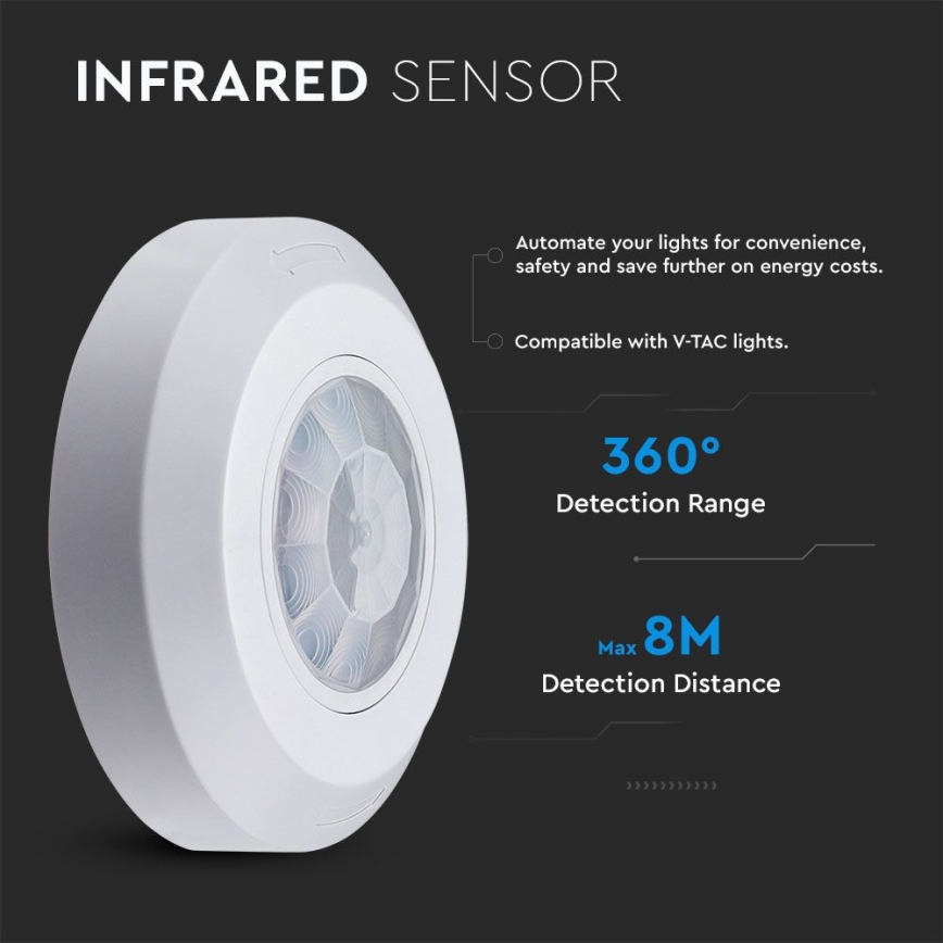 Infrarød bevægelsessensor 360° 200W/230V hvid