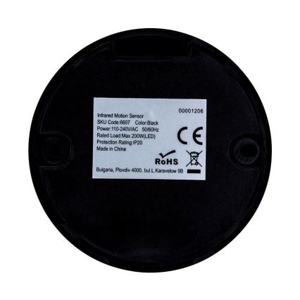 Infrarød bevægelsessensor 360° 200W/230V sort