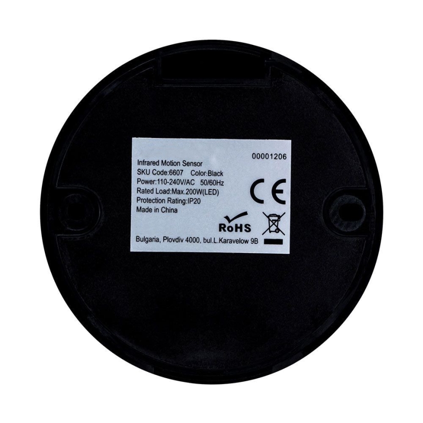 Infrarød bevægelsessensor 360° 200W/230V sort