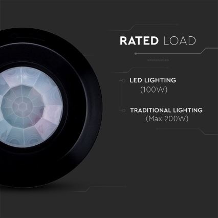 Infrarød bevægelsessensor 360° 200W/230V sort