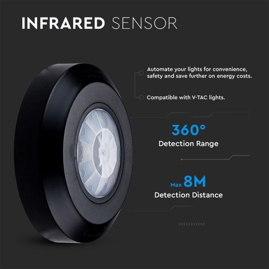 Infrarød bevægelsessensor 360° 200W/230V sort