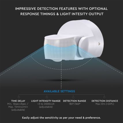 Infrarød bevægelsessensor udendørs 180/360° 600W/230V IP65 hvid