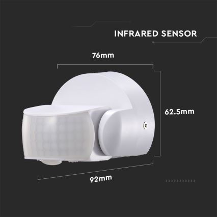 Infrarød bevægelsessensor udendørs 180/360° 600W/230V IP65 hvid