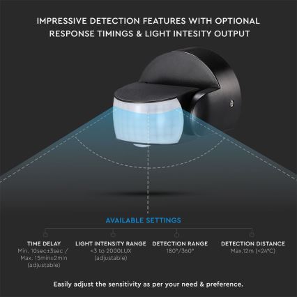 Infrarød bevægelsessensor udendørs 180/360° 600W/230V IP65 sort