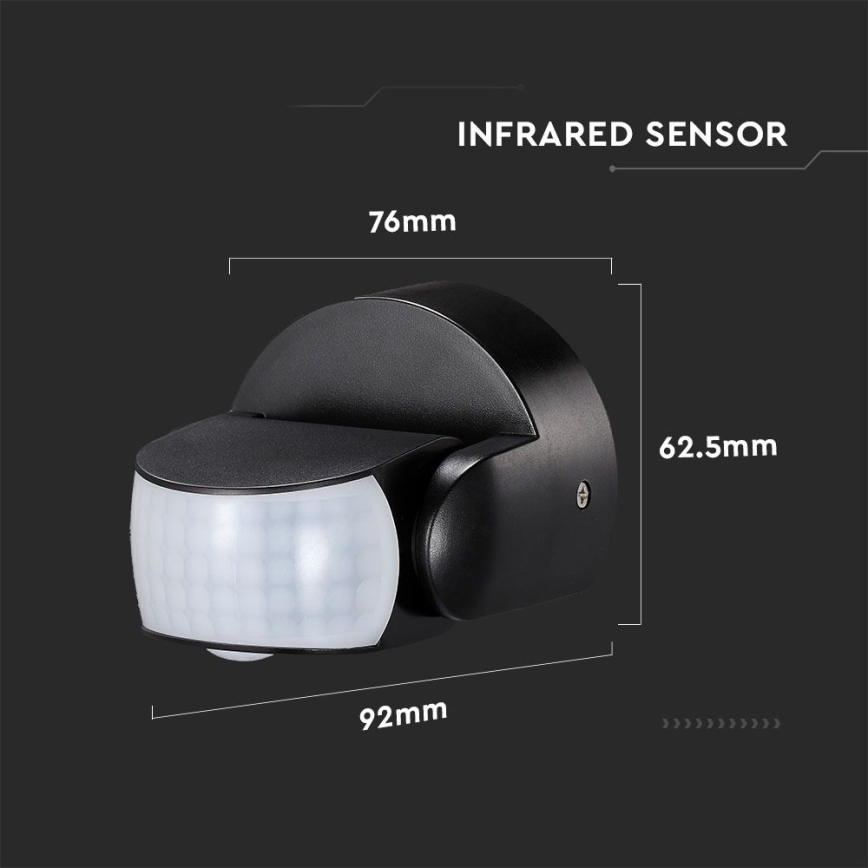 Infrarød bevægelsessensor udendørs 180/360° 600W/230V IP65 sort